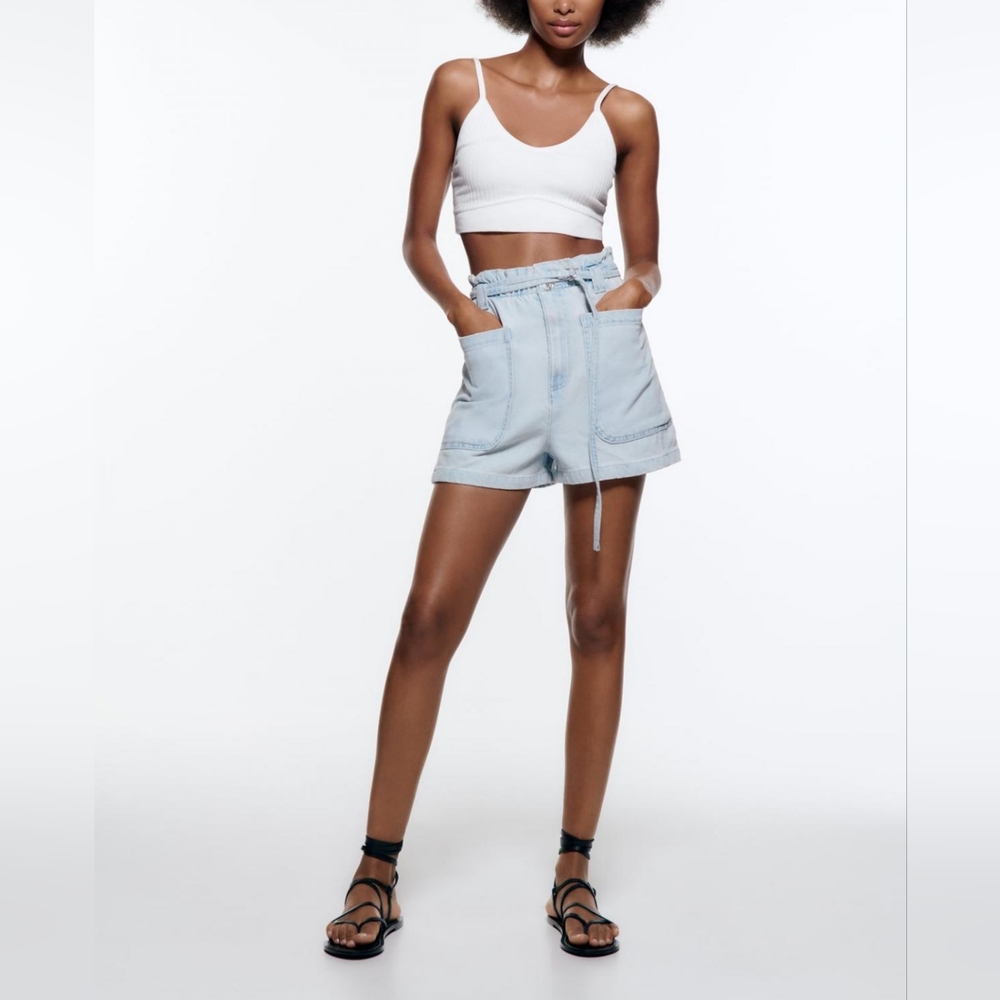 ZARA LIMITED EDITION DENIM PAPERBAG BERMUDA SHORTS